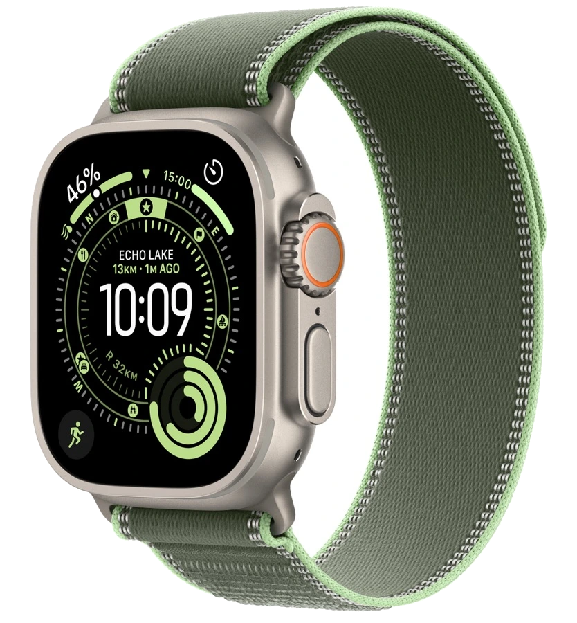 Apple Watch Ultra 3 — натуральный титан, ремешок Trail Loop Green/Neon