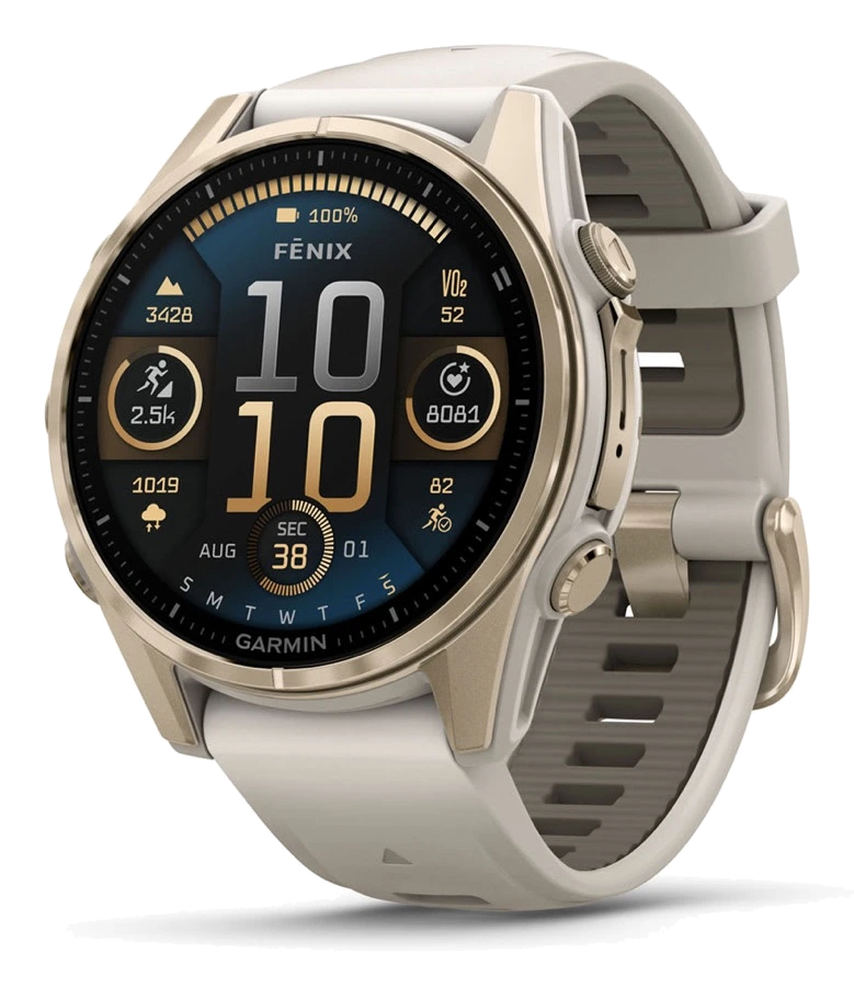 Garmin Fenix 8 — AMOLED Sapphire Soft Gold Fog Gray / Dark Sandstone