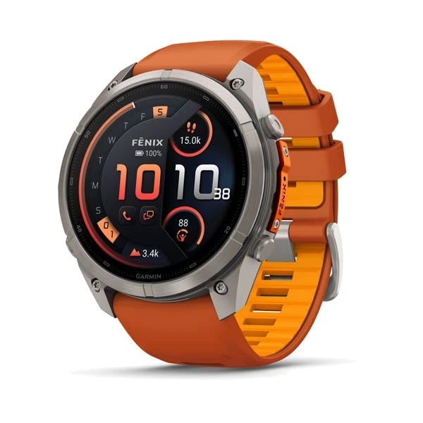 Часы Garmin fenix 9 Pro inReach, 51 мм — Titanium with Autumn Orange/Spark Orange Silicone Band