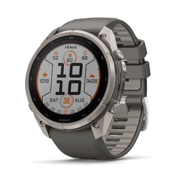 Часы Garmin fenix 9 Pro Solar, 51 мм — Titanium with Pebble Gray/Silver Gray Silicone Band