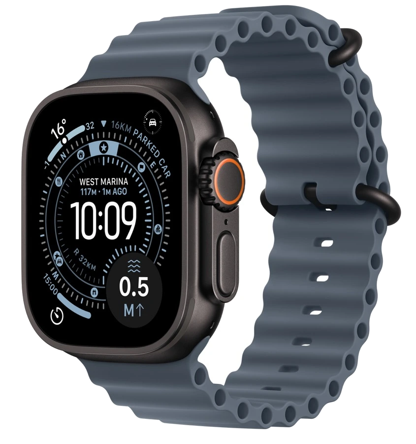 Apple Watch Ultra 3 — чёрный титан, ремешок Ocean Band Anchor Blue