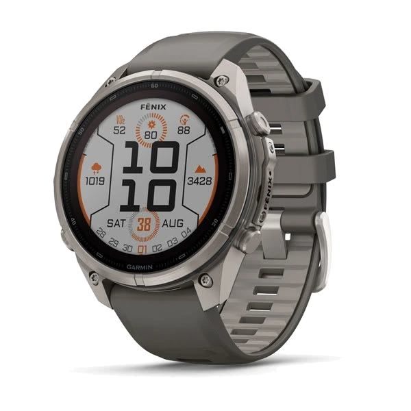 Часы Garmin fenix 9 Pro Solar, 47 мм — Titanium with Pebble Gray/Silver Gray Silicone Band