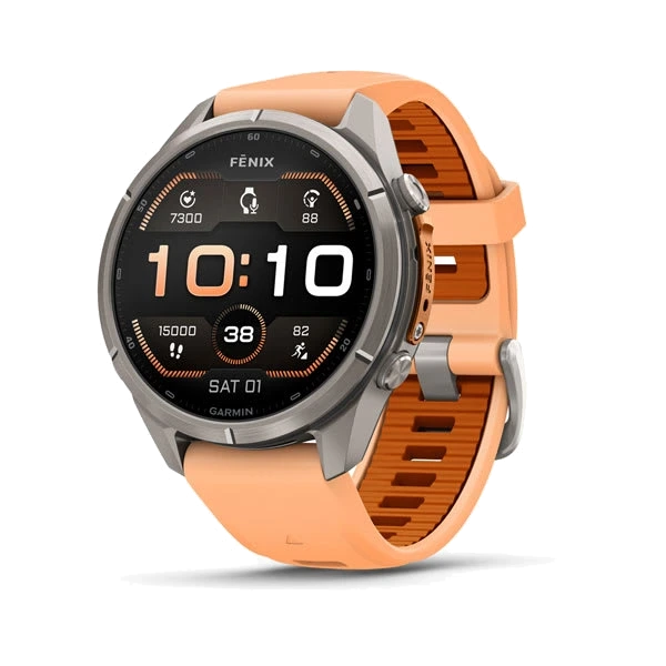 Часы Garmin fenix 9 Pro 43 мм — Titanium with Shell Pink/Autumn Orange Silicone Band