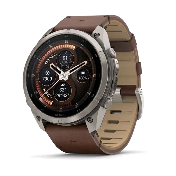 Часы Garmin fenix 9 Pro inReach, 51 мм — Titanium with Walnut Leather Band
