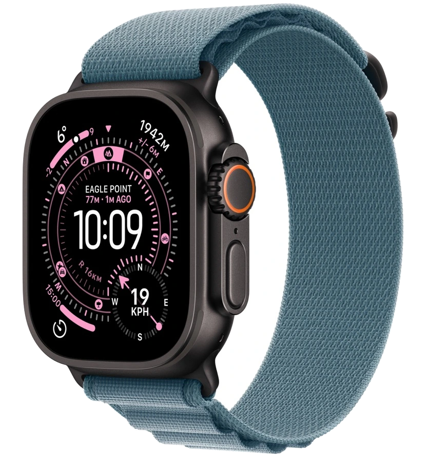 Apple Watch Ultra 3 — чёрный титан, ремешок Alpine Loop Light Blue