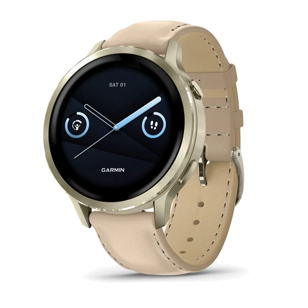 Часы Garmin Venu 4 41 мм — Lunar Gold with Bone Silicone Band and Light Sand Leather Band
