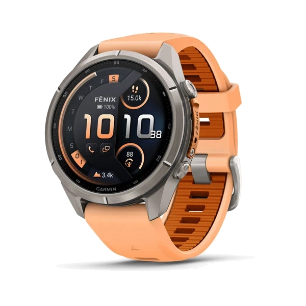 Часы Garmin fenix 9 Pro inReach, 43 мм — Titanium with Shell Pink/Autumn Orange Silicone Band