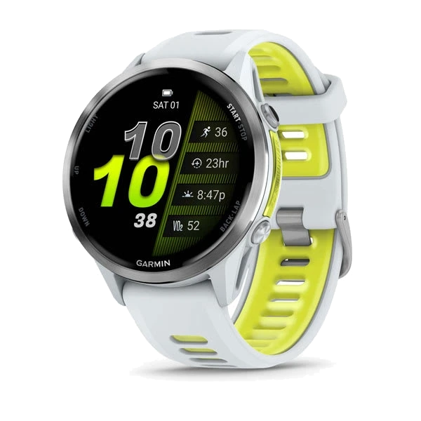 Часы Garmin Forerunner 970 — Titanium with Whitestone Case and Whitestone/Translucent Amp Yellow Band