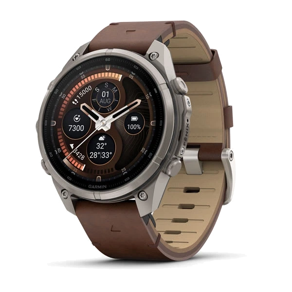Часы Garmin fenix 9 Pro inReach, 47 мм — Titanium with Walnut Leather Band