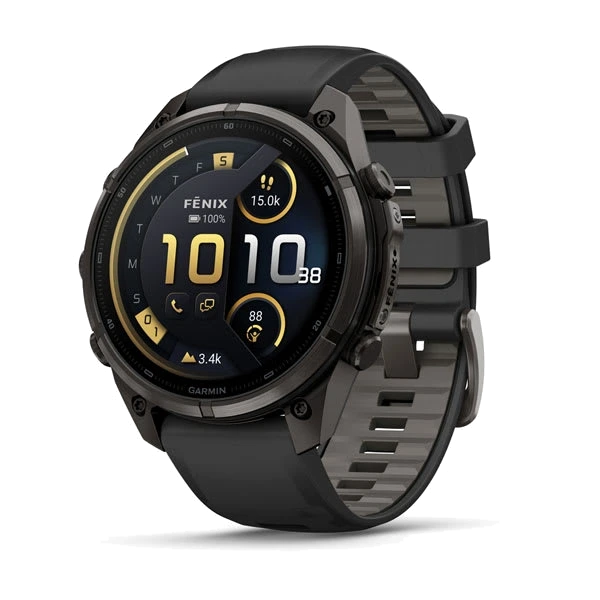 Часы Garmin fenix 9 Pro inReach, 47 мм — Carbon Gray DLC Titanium with Black/Pebble Gray Silicone Band