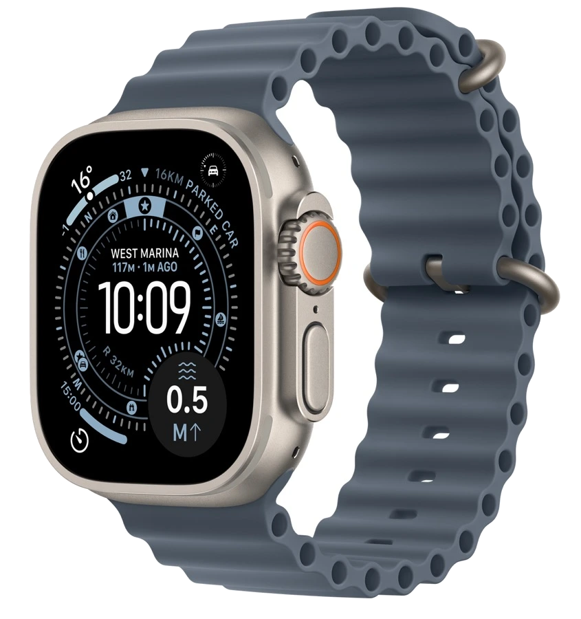 Apple Watch Ultra 3 — натуральный титан, ремешок Ocean Band Anchor Blue