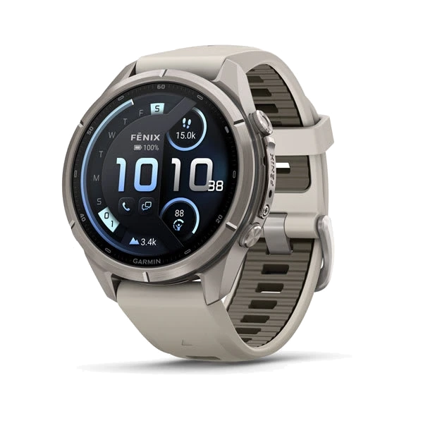 Часы Garmin fenix 9 Pro inReach, 43 мм — Titanium with Fog Gray/Dark Sandstone Silicone Band