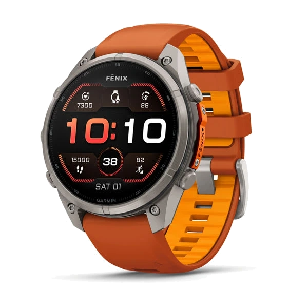 Часы Garmin fenix 9 Pro 47 мм — Titanium with Autumn Orange/Spark Orange Silicone Band