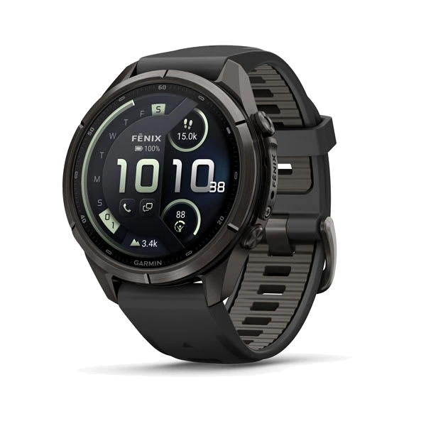 Часы Garmin fenix 9 Pro inReach, 43 мм — Carbon Gray DLC Titanium with Black/Pebble Gray Silicone Band