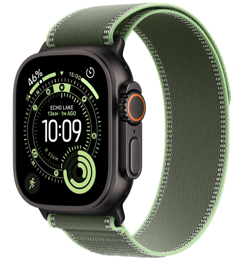 Apple Watch Ultra 3 — чёрный титан, ремешок Trail Loop Green/Neon