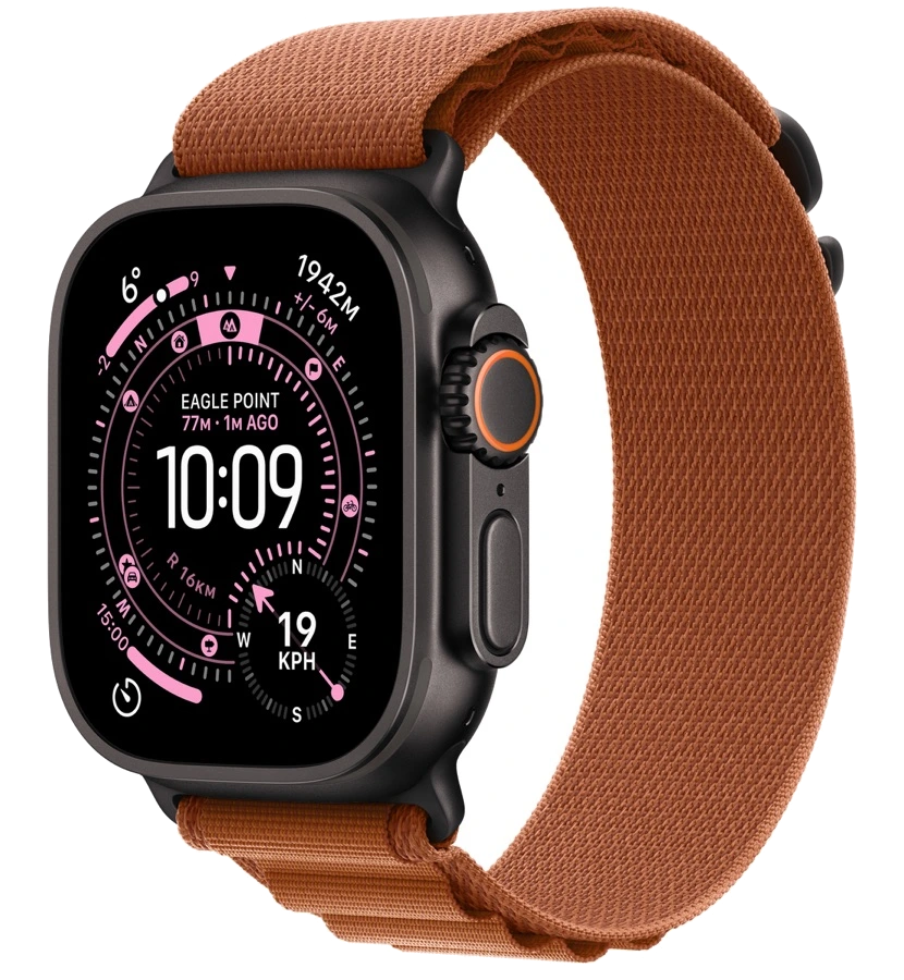 Apple Watch Ultra 3 — чёрный титан, ремешок Alpine Loop Terra Cotta