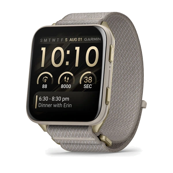 Часы Garmin Venu X1 — Soft Gold with Titanium Caseback and French Gray Nylon Band