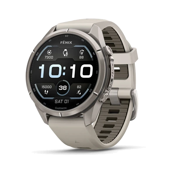 Часы Garmin fenix 9 Pro 43 мм — Titanium with Fog Gray/Dark Sandstone Silicone Band