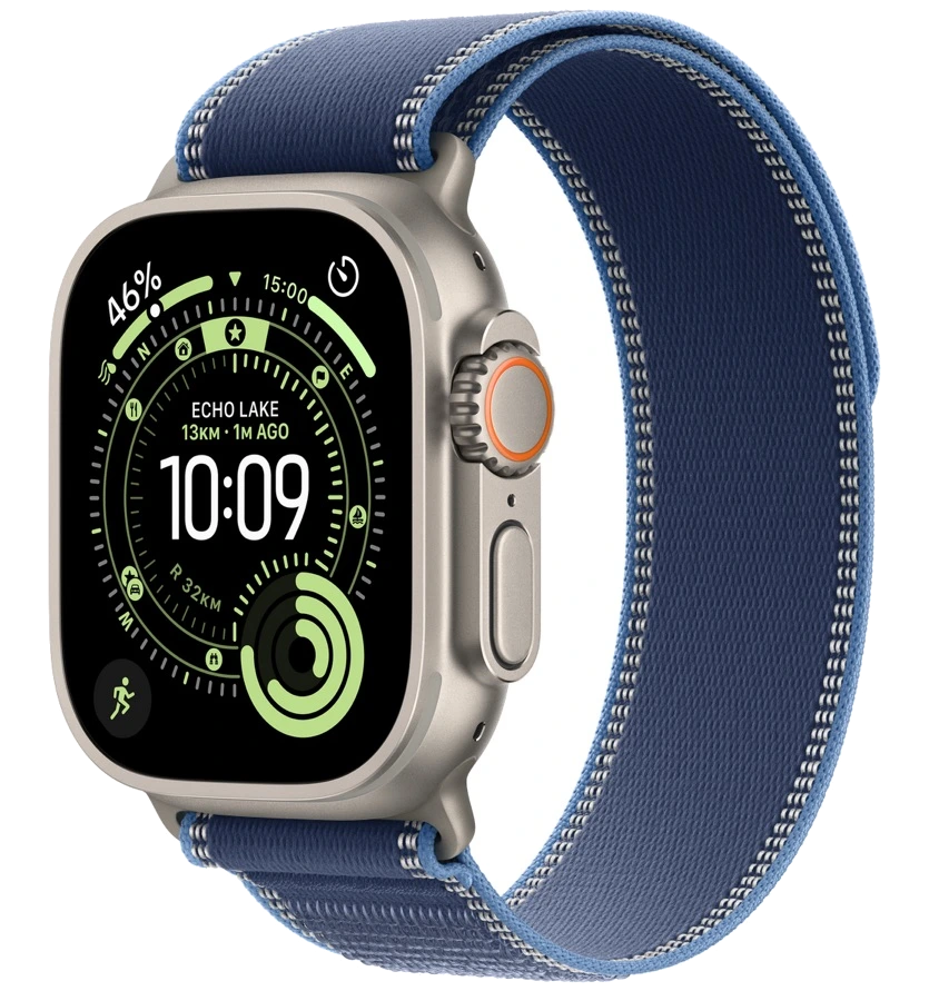 Apple Watch Ultra 3 — натуральный титан, ремешок Trail Loop Blue/Bright Blue