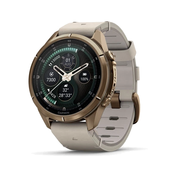Часы Garmin fenix 9 Pro inReach, 43 мм — Autumn Gold Titanium with Bone Leather Band