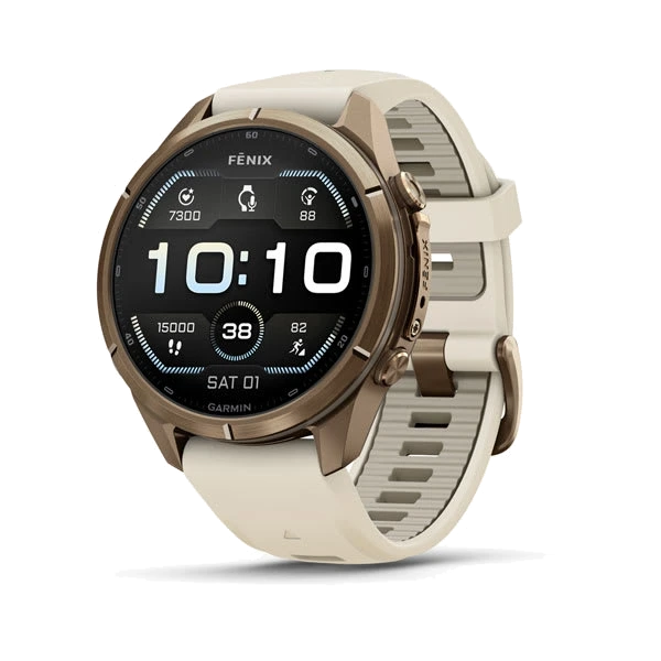 Часы Garmin fenix 9 Pro 43 мм — Autumn Gold Titanium with Cream/French Gray Silicone Band