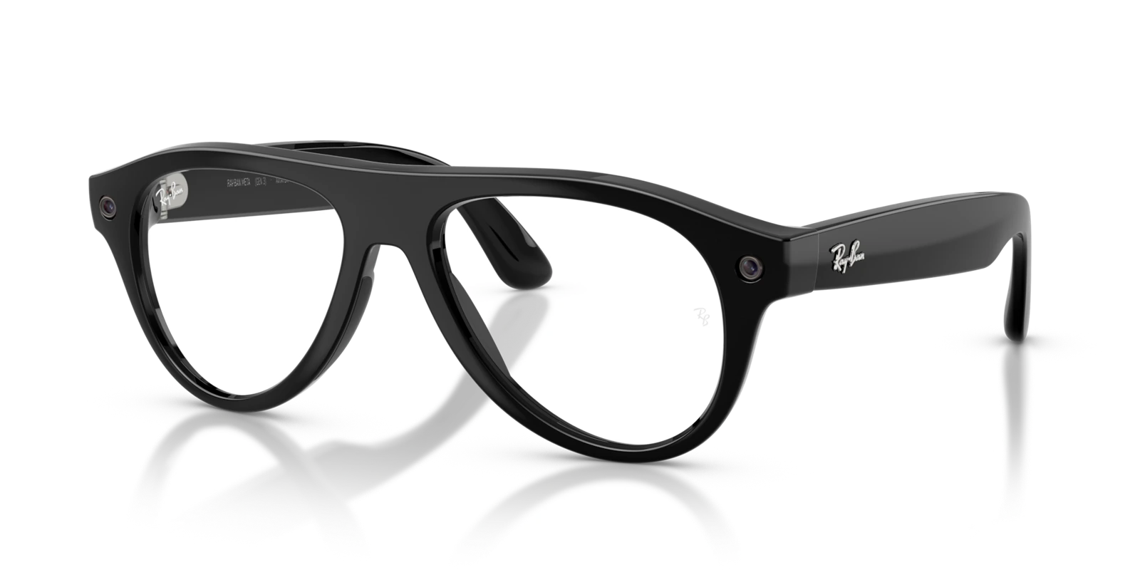 Ray-Ban Meta Aviator Gen 3 — Глянцевый чёрный, Transitions прозрачные / зелёные — вид под углом